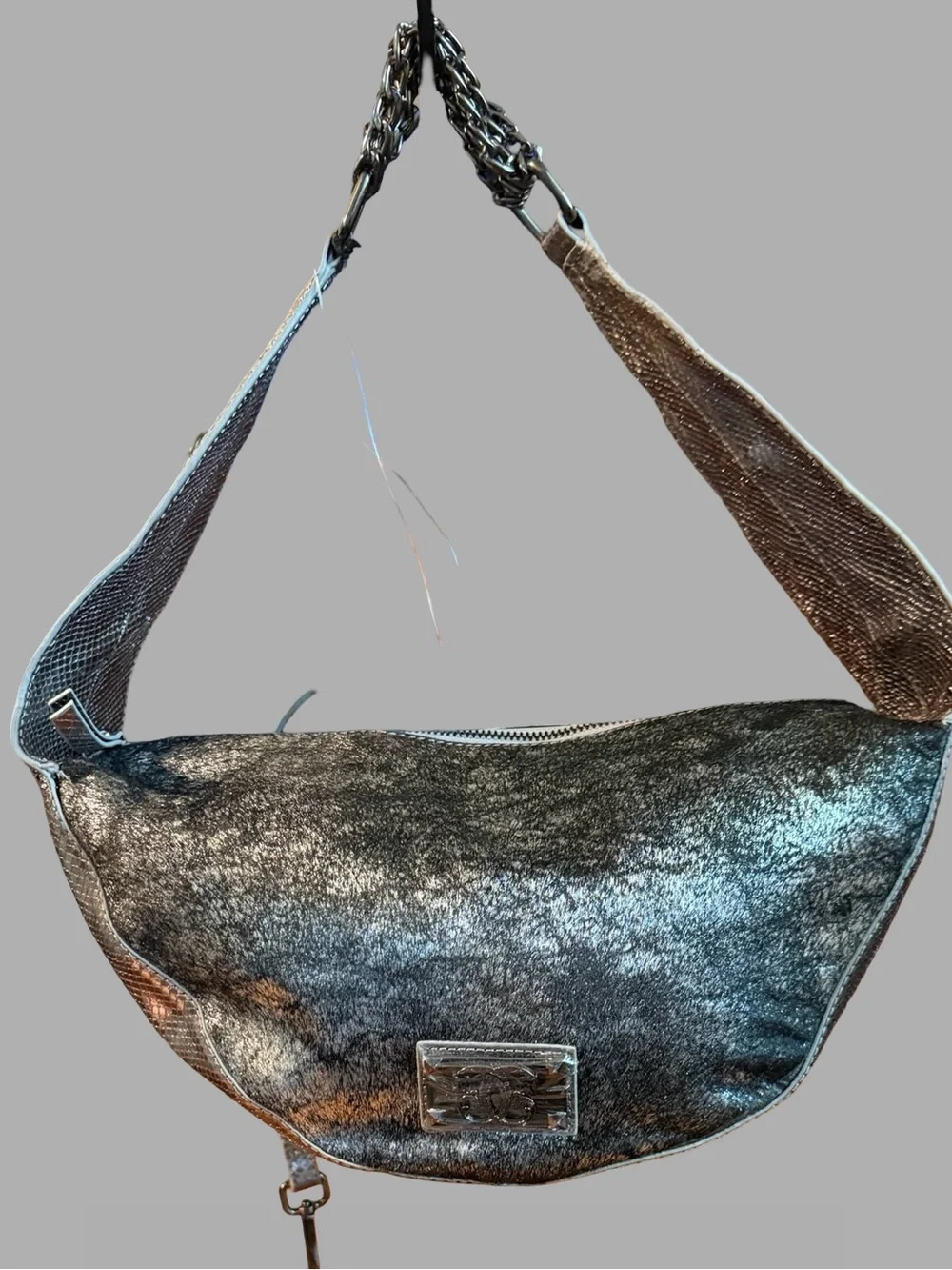 NWT Original by Sharif 1927 Calf Hair Metallic Silver Sling Bag – Convertible